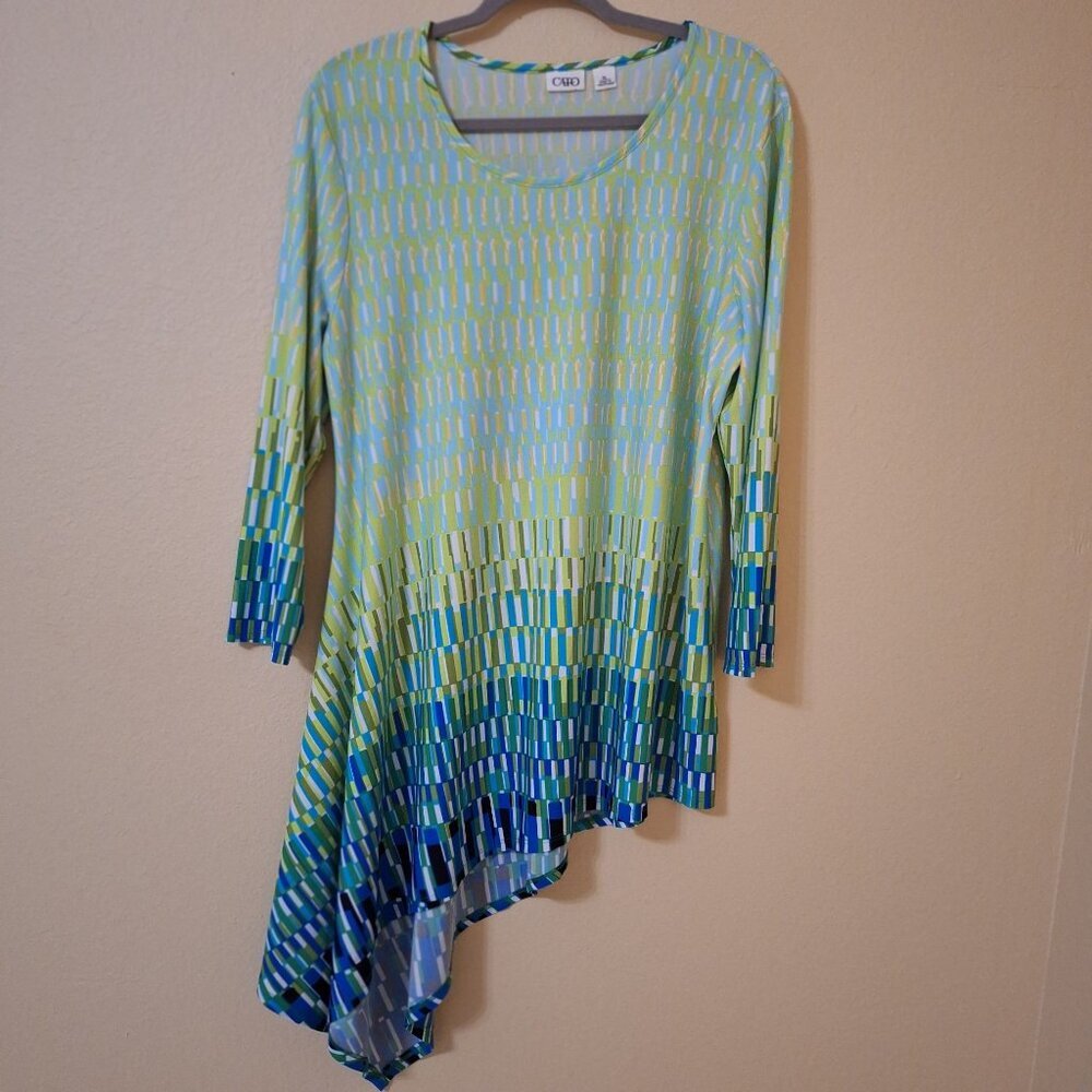 Cato XL Womens Asymmetrical Tunic Geometric Stetchy Artsy Lagenlook‎